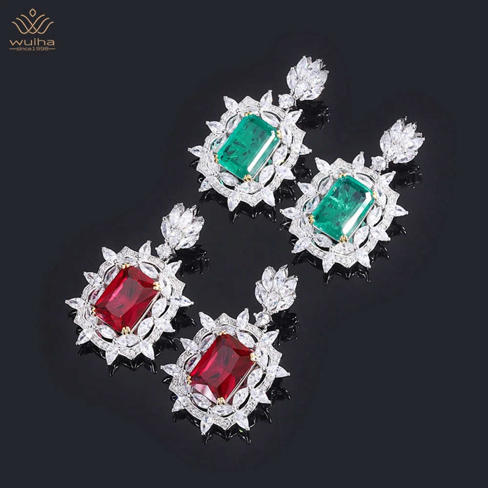 WUIHA Luxury 925 Sterling Silver 10*14MM Sapphire Faceted Gemstone Stud Earrings For Women Engagement Gift Jewelry Drop Shipping