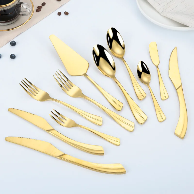 Beautiful Tableware Stainless Steel Cutlery Unbreakable Dinnerware Set Titanium Tableware Full Dining Table Set  Adult Utensils