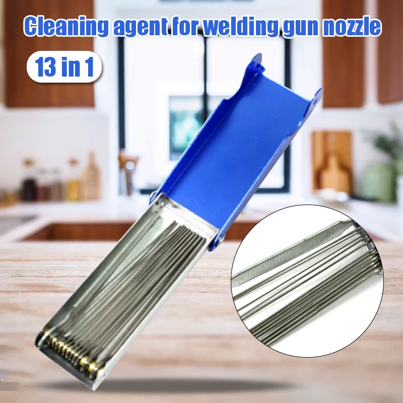

13 in 1 Welding Torch Nozzle Tip Cleaner Blue Metal Shell Welding Torch Nozzle Tip Cleaner Portable For Durable Grounding