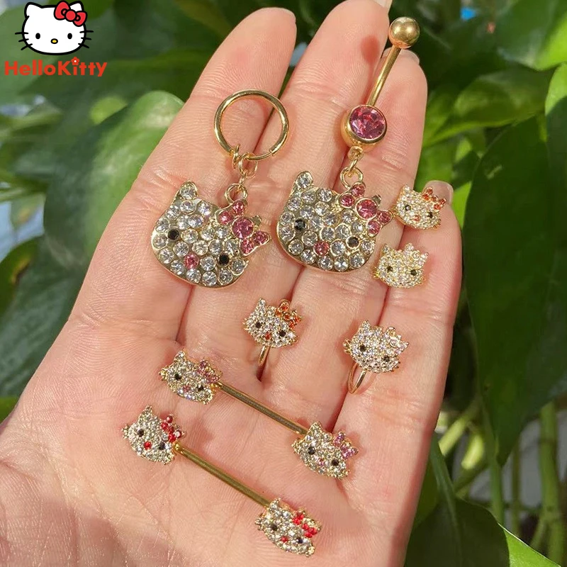 Металлический зажим для носа Hello Kitty серьга-гвоздик для пупка Y2K, зажим для губ Sanrio, мультяшный зажим для ушей, аниме кавайная сексуальная девушка, модный аксессуар, подарок
