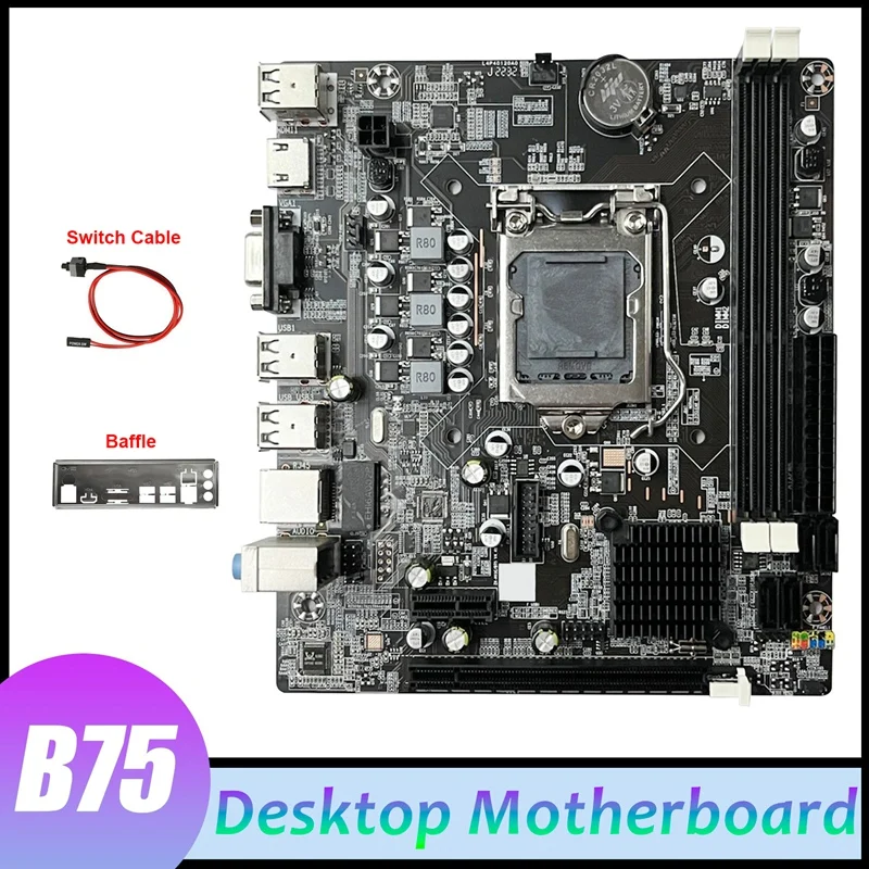 

B75 Computer Motherboard +Baffle+Switch Cable LGA1155 DDR3 Support 2X8G PCI E 16X For I3 I5 I7 Series Pentium Celeron CPU
