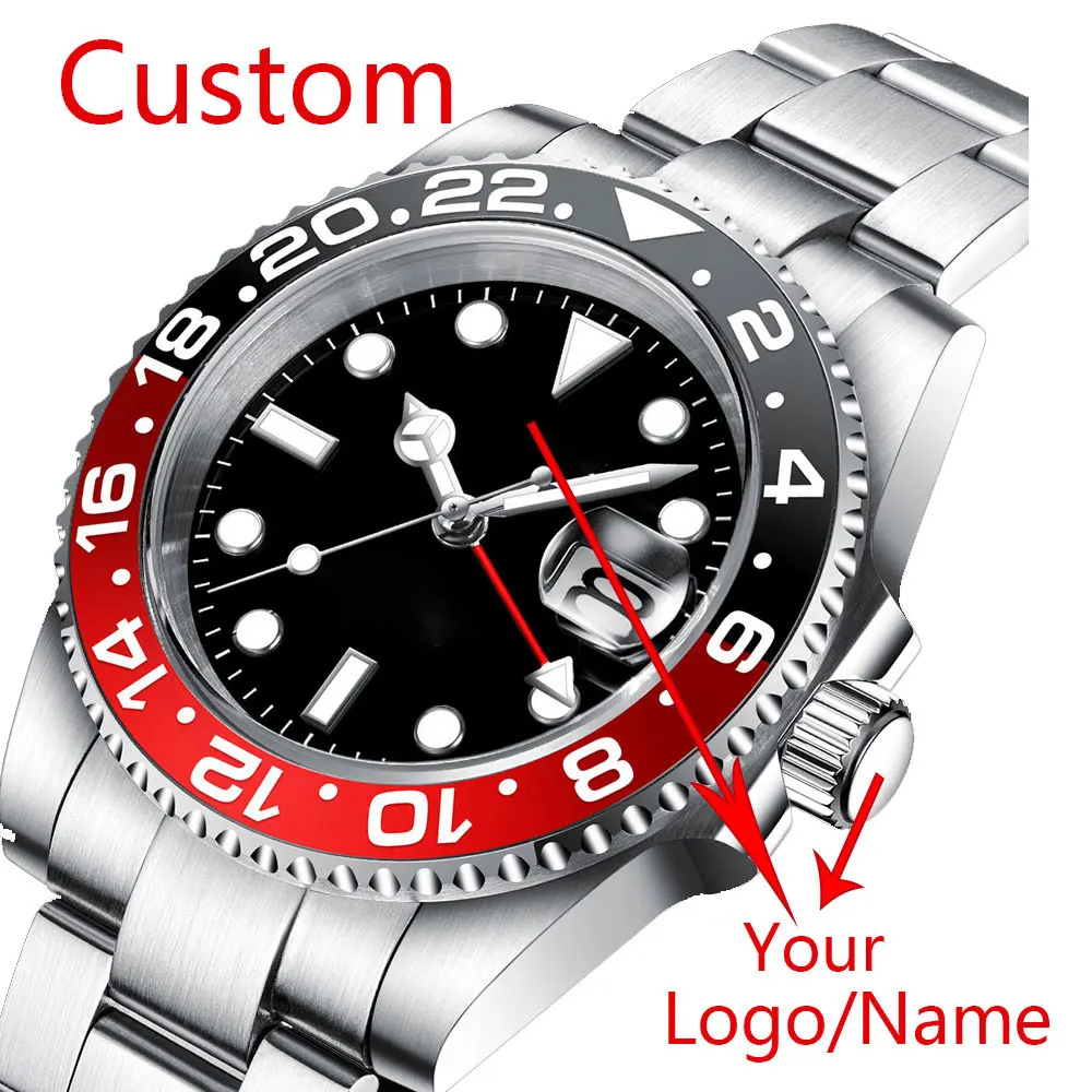 Мужские механические наручные часы с логотипом на заказ светящиеся GMT из