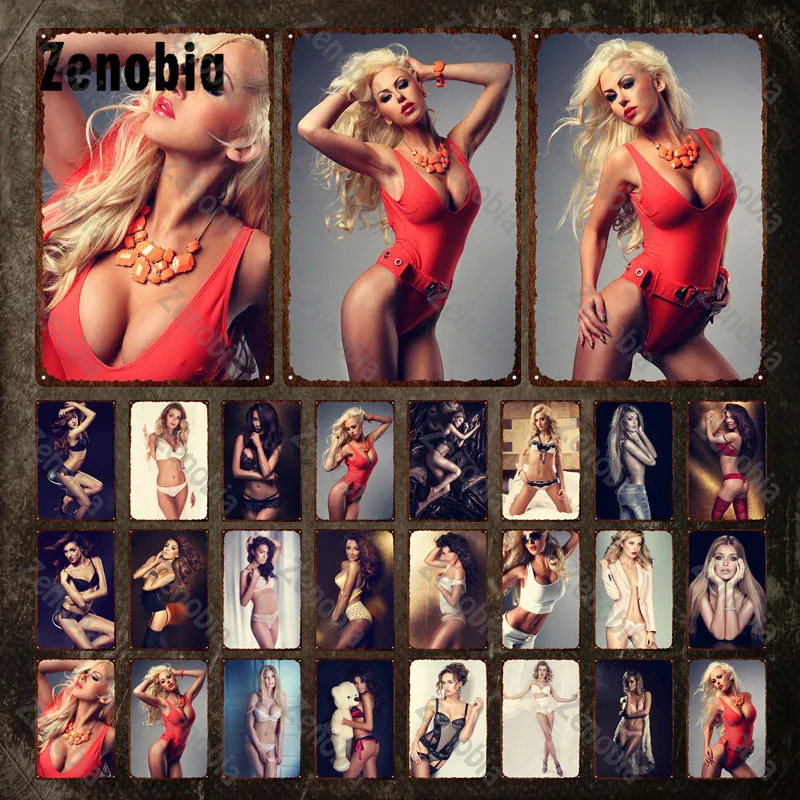 

Sexy Metal Poster Sexy Model Holding A Doll Vintage Tin Signs Plate Metal Signs Decorative Wall Stickers for Bar Pub Home Decor