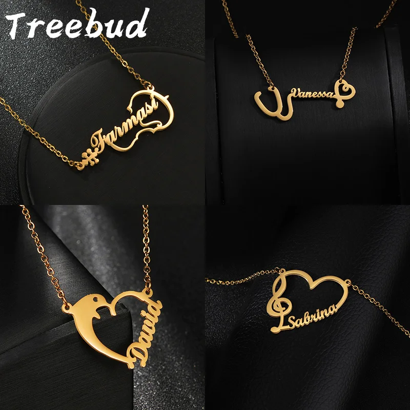 Ожерелье Treebud с индивидуальным именем для женщин музыкальная гитара из