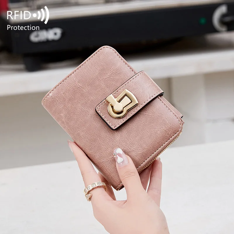 

Small Wallet for Women PU Leather Designer Metal Lock Luxury Short Female Purses Card Holder Ladies Clutch Coin Money Bag