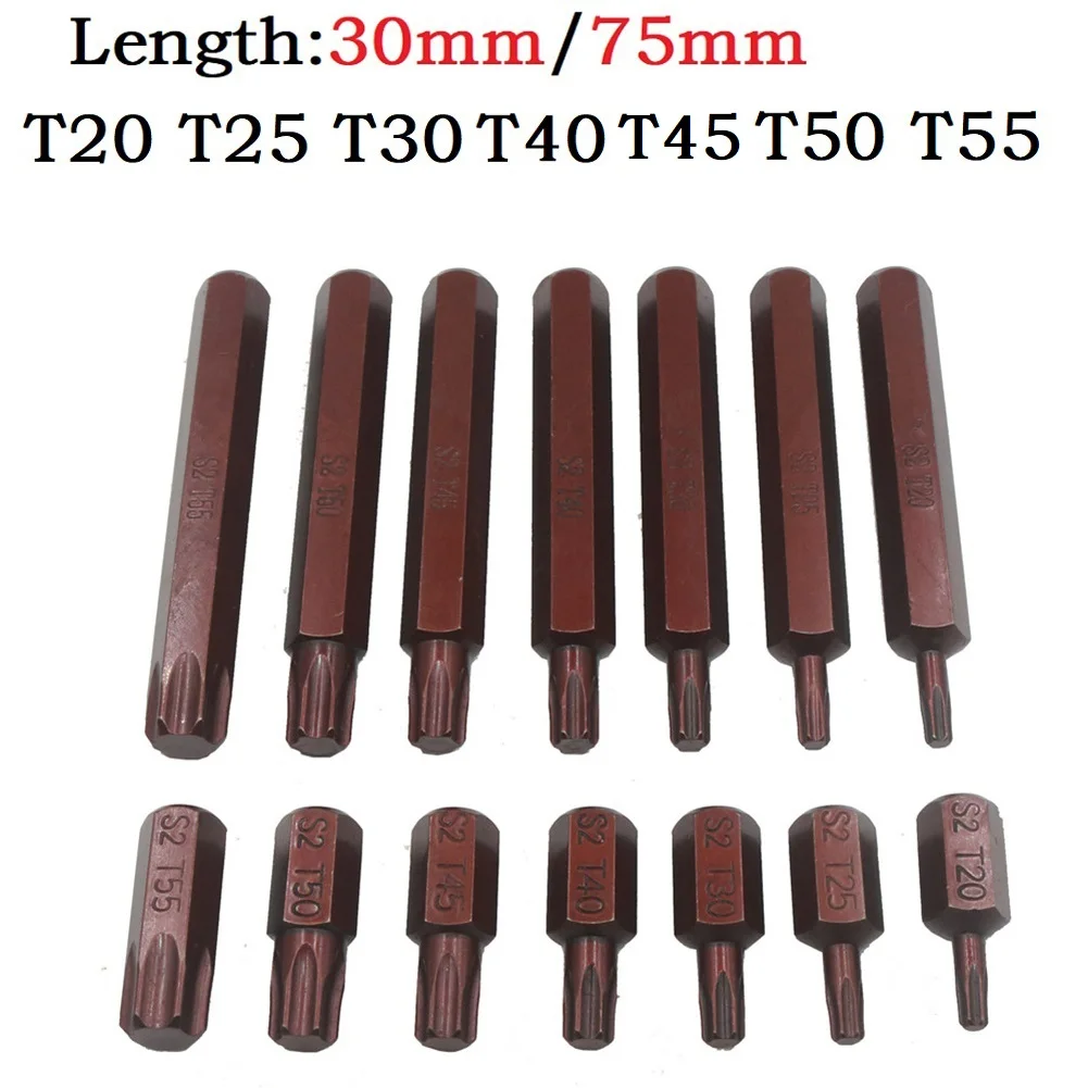 

1pc Strong Magnetic Torx Star Screwdriver Bits 30mm&75mm Hex Shank Brown T20/T25/T30/T40/T45/T50/T55 High Precision Alloy Steel