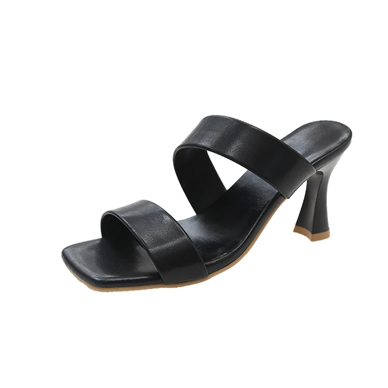 2023Summer New Shoes for Women Modern Women's Slippers Peep Toe Square Toe Ladies High Heels Solid Heeled Sandals Female Zapatos
