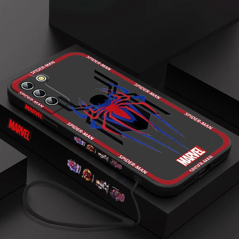 

Marvel Spiderman Logos Phone Case For Samsung Galaxy S23 S22 S21 S20 Pro FE Note 20 Plus Ultra Liquid Left Rope Cover