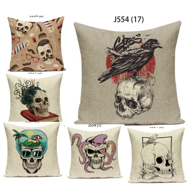 

Square Velvet Fear Decorative Pillows Polyster Linen Horror Summer Holiday Skull Cushion Cover 45x45 Nordic Retro Artistic E2057