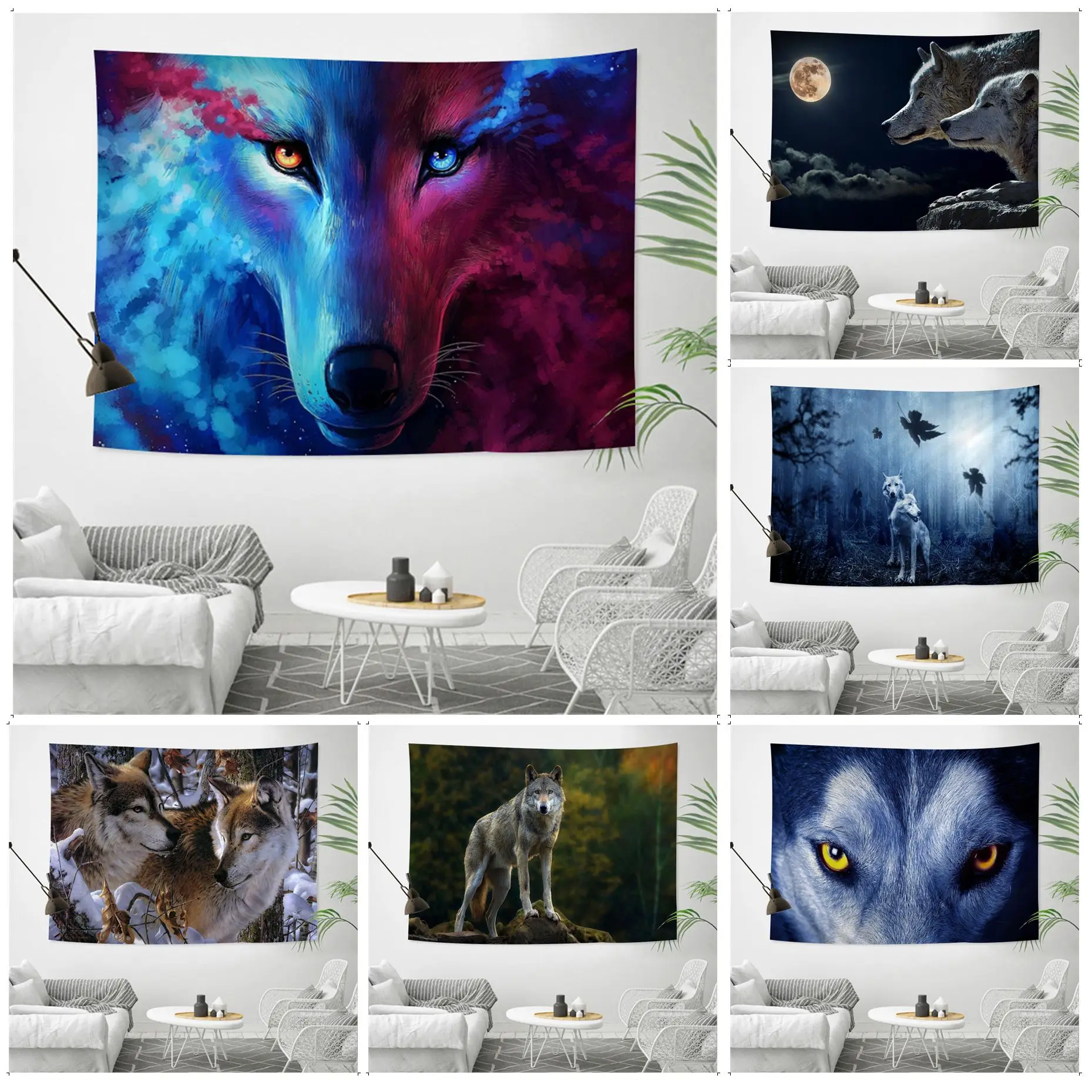 

Animal Wolf Cartoon Tapestry Japanese Wall Tapestry Anime Art Home Decor