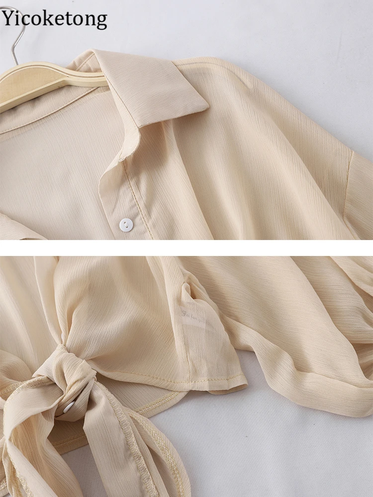 Новинка 2022 модная летняя тонкая шифоновая рубашка женский топ Солнцезащитная