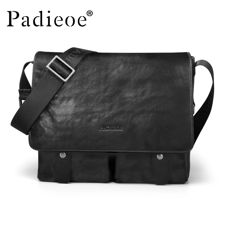 PADIEOE Men's Bag Leather Shoulder Bag Business Leisure Crossbody Bag Cowhide Large Capacity Men's Travel Backpack