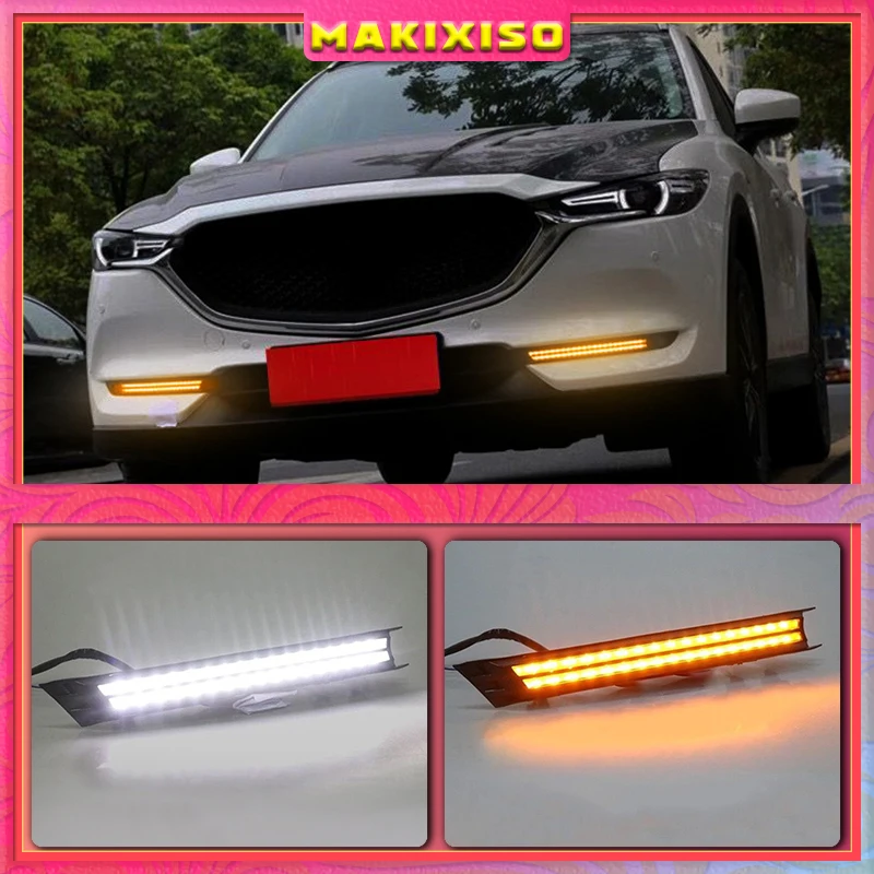 2Pcs For Mazda CX-5 CX5 2017 2018 2019 DRL LED Daytime Running Light With Yellow Turning Signal night blue fog lamp