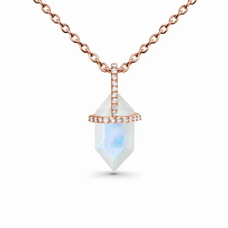 

hot selling S925 Sterling Silver hexagonal column crystal Moonstone Pendant rose gold necklace female luxury jewelry