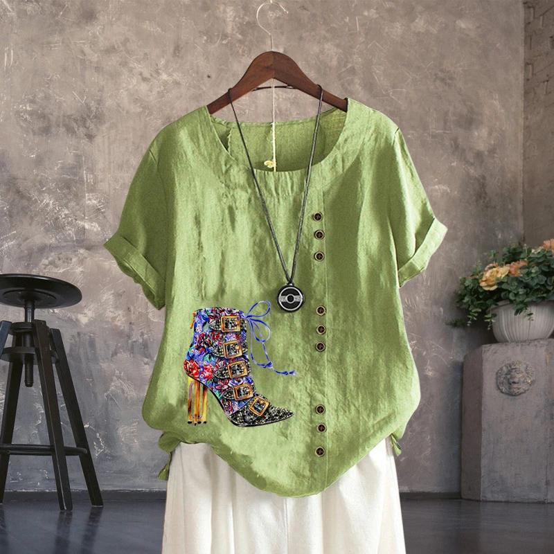 Новые летние женские повседневные льняные топы 11 цветов с принтом на высоком