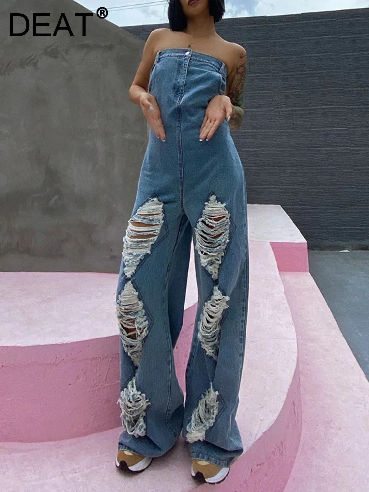 

Женский джинсовый комбинезон с вырезом лодочкой, винтажный пикантный комбинезон с вырезом лодочкой и открытыми плечами, модель 11XX3813 на лето, 2023