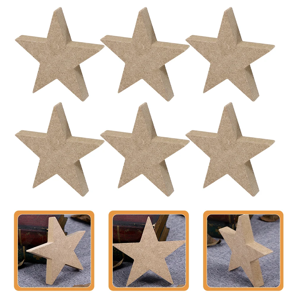 

6 Pcs Wooden Decor Star Ornament Stars DIY Blank Decorate Unfinished Crafts Christmas