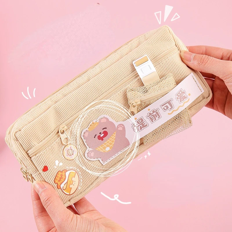 

2022 New Ins Fashion Big Storage Pencil Bag Creative Twins Zipper Pouch Cute Children Stationery Free Shipping
