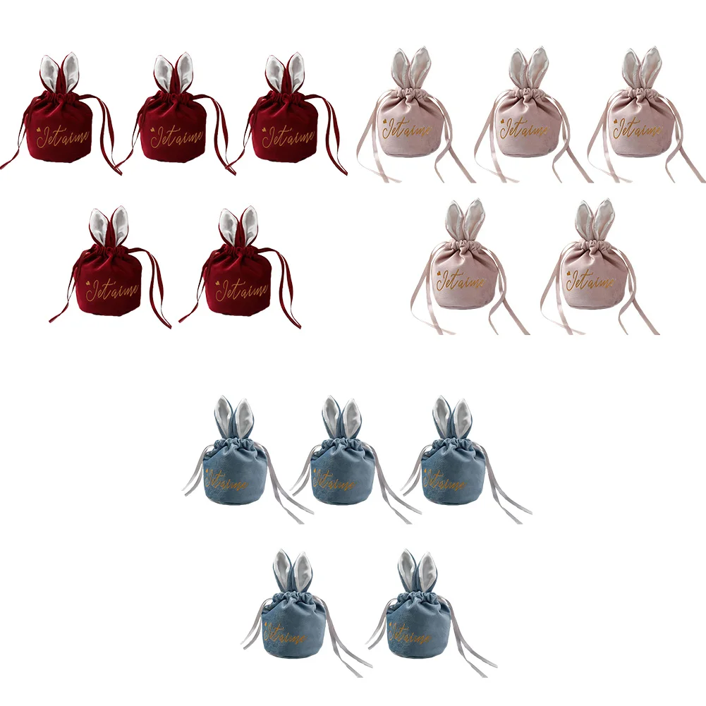 

5pcs Cartoon Rabbit Ears Velvet Bags Chocolate Candy Cookie Packaging Bag Jewelry Organizer Bags Easter Cookies Candies