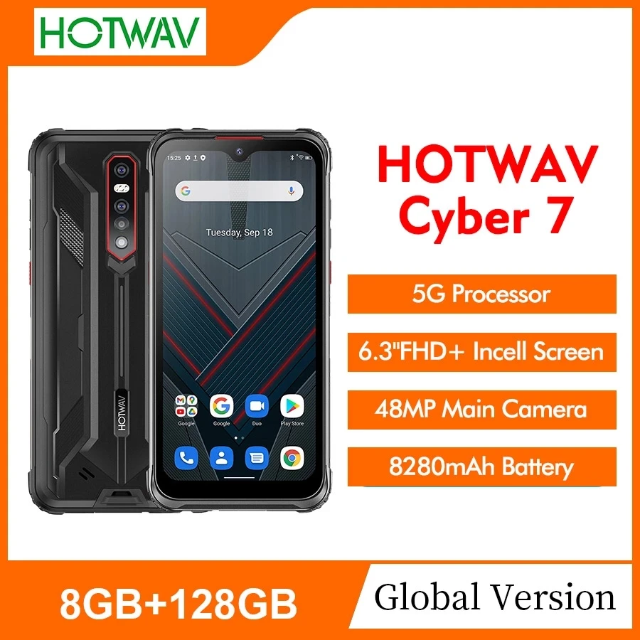 

Hotwav Cyber7 Rugged Phone 5G 6.3“ Screen 8GB+128GB 8280mAh Battery Smartphone 48MP Main Camera NFC Phone Face Unlock Android 11