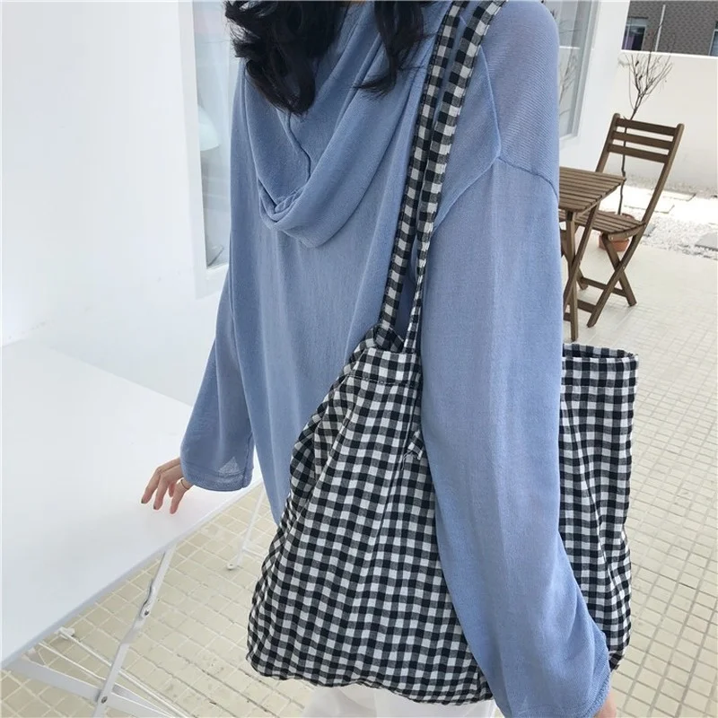 

Модная женская Холщовая Сумка-тоут на плечо, большая сумка для покупок в клетку, экологически чистый вместительный Дамский кошелек, студенческие сумки для книг для девушек