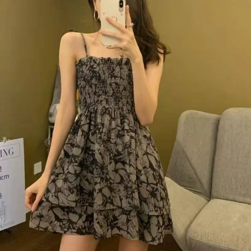 

2023 Summer Clothing New Fashion Elegant Dresses Vintage A-line Dress Korean Sexy Printed Mini Dress for Women Vestidos Q379