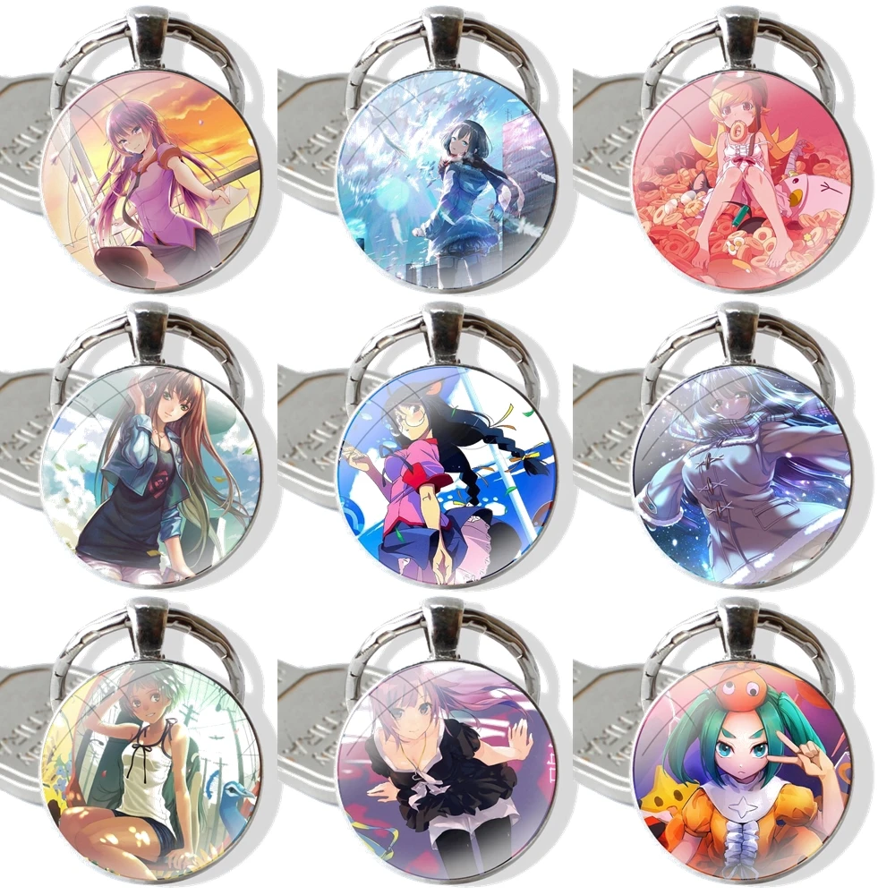 Стеклянная искусственная моногатари серии брелок с кабошоном Hitagi Mayoi Nadeko Karen Tsubasa Yotsugi Oikura Sodachi Oshino Ougi