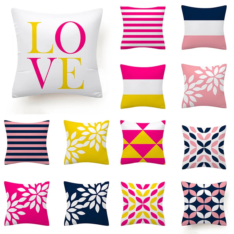 

Summer Cushion Cover 45x45 Pillow Covers Decorative Pillows for Sofa Couch Pink Yellow Blue Pillowcase Home Decor 10472