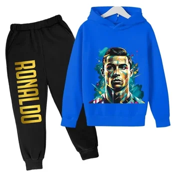 Ronaldo printed children's hoodie set autumn and winter fleece hooded pants two-piece sports casual children's clothing 6