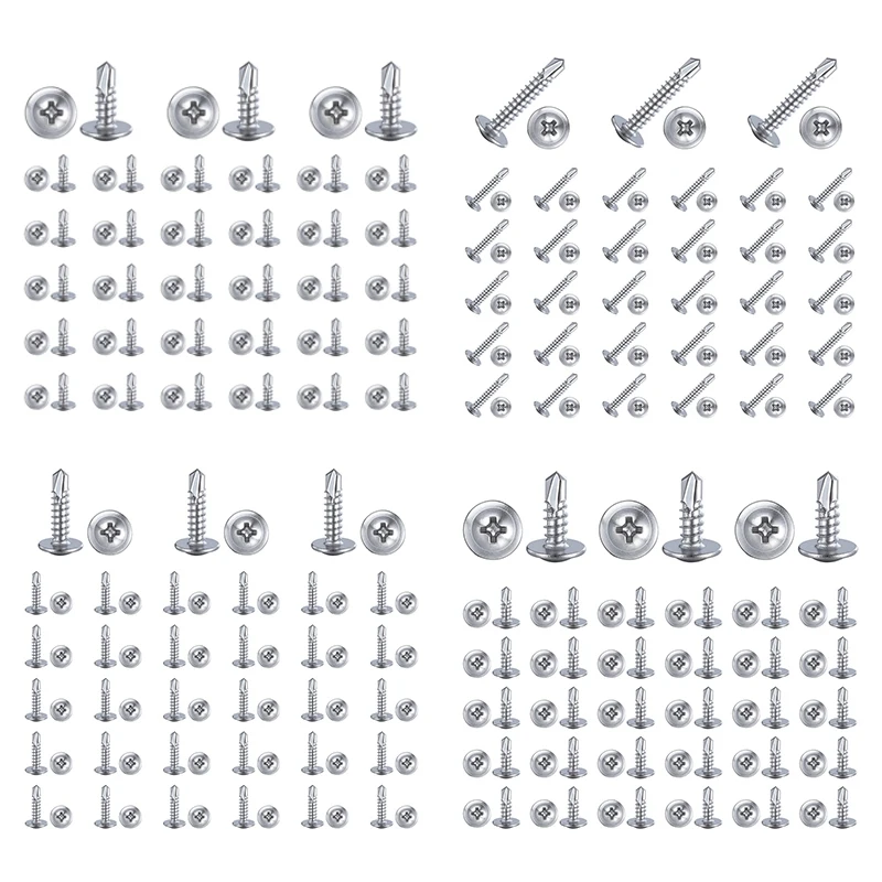 

300Piece For Sheet Metal Self-Tapping Screws Truss Head High-Strength Quick Tapping Screws Silver Self Drilling Screws 8X1/2Inch
