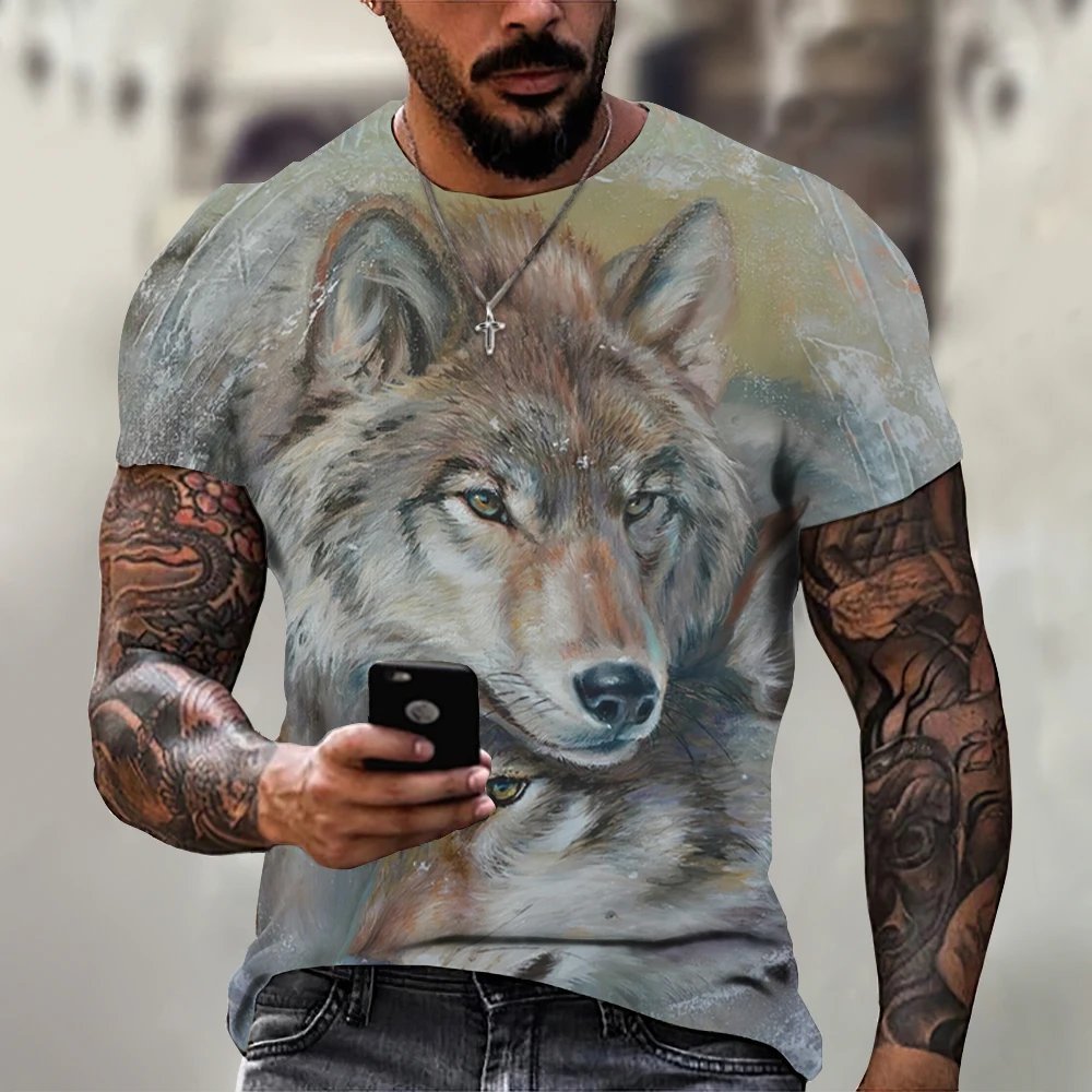 

Wolf Men's T-Shirt For Man Clothing Animal 3D Print Short Sleeve Tops Casual Street Oversized Tee Vintage Summer O-Neck Gift