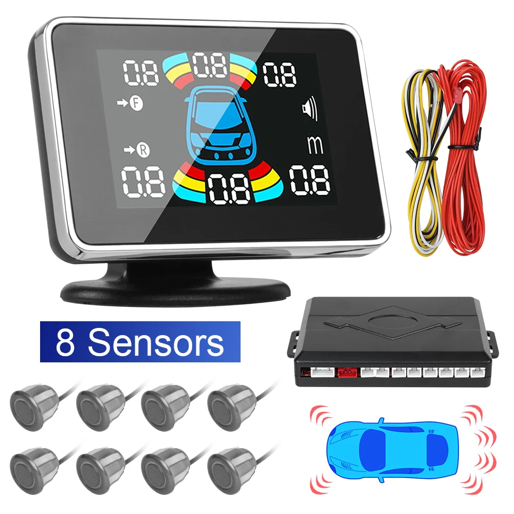 

Parktronic LED Display Distance Detection Car Reverse Radar Monitor 8 Parking Sensors System With Sound Buzzer Alert