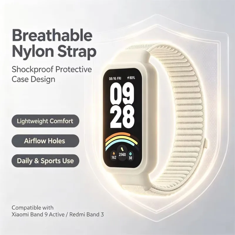 Фото Ремешок+чехол для Xiaomi Mi Band 9 Active, спортивный нейлоновый браслет, защитный бампер-чехол для Redmi Band 3 №3