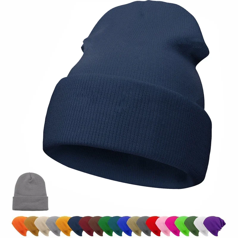 Winter Hats Beanie Plain Knitted Hat Autumn Winter Warm Ski Cuff Cap Wool Blends Soft Slouchy Skull Caps Beanies Men Women