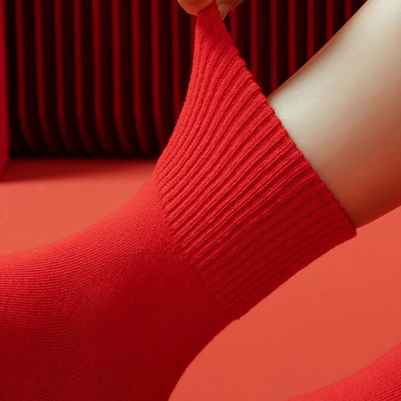 New Year Red Socks for Women Autumn and Winter Embroidery Rabbit Pure Cotton Socks Chinese New Year Lucky Socks Decor