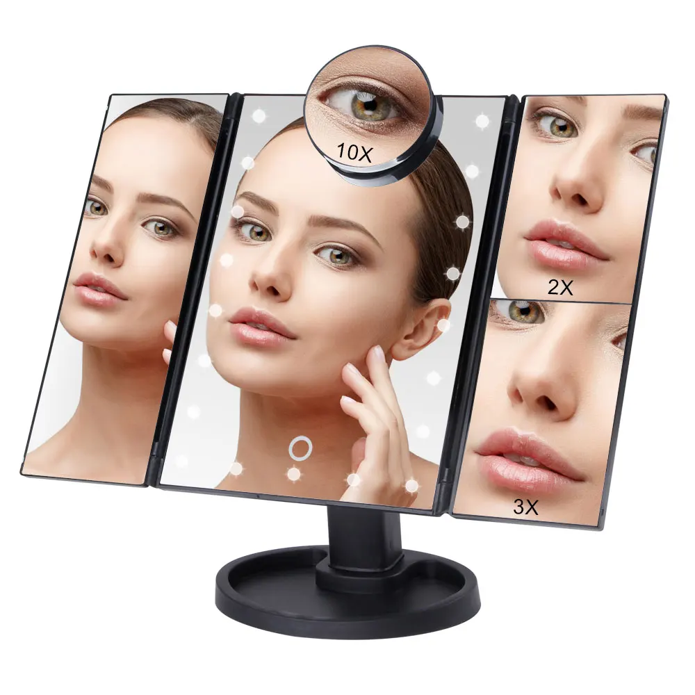

LED Touch Screen 22 Light Makeup Mirror Table Desktop Makeup 1X/2X/3X/10X Magnifying Mirrors Vanity 3 Folding Adjustable Mirror