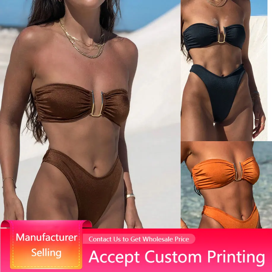 Купальник-бандо однотонный купальник женское бикини для купания новинка 2022