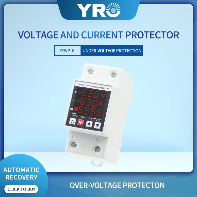 

Din Rail Adjustable Over and Under Voltage Protection Device Protection Relay 63A 230V 3IN1 TOMZN with kWh Meter