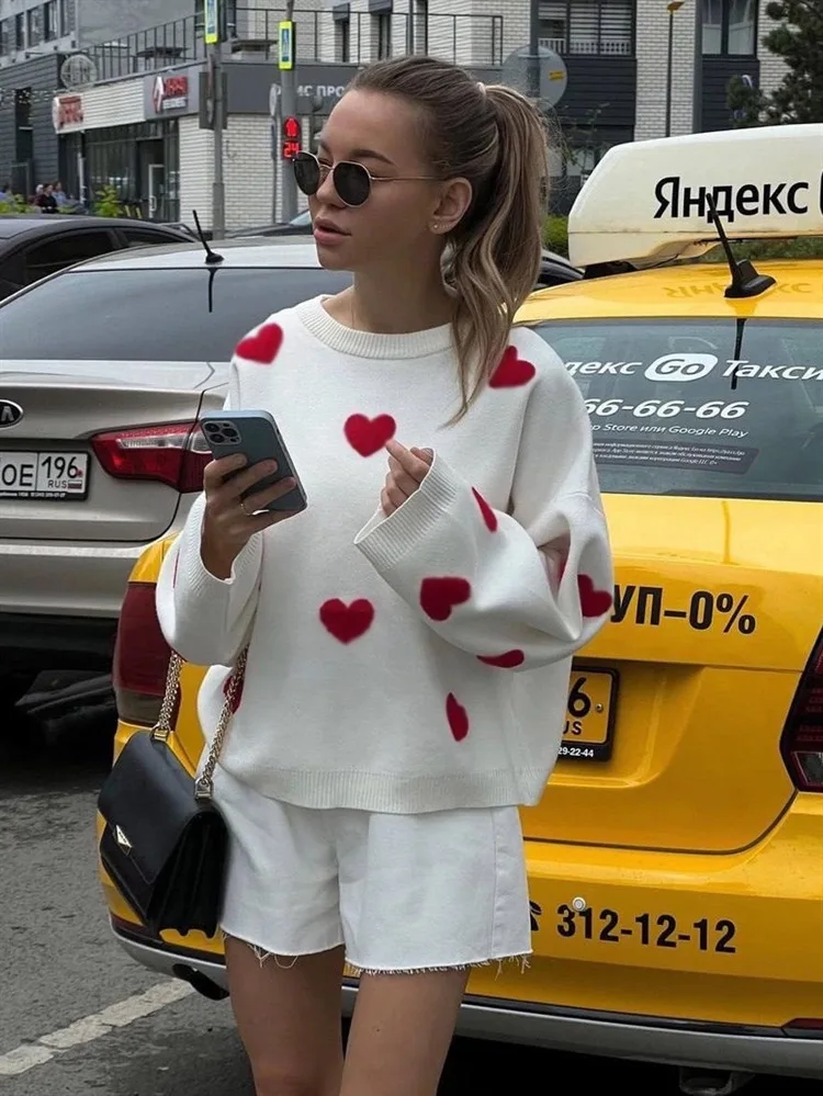

Women Sweet Love Hear Sweater Autumn Winter Lover Thick Warm Long Sleeve Knitted Pullovers Couple Casual O-neck Jumpers Tops