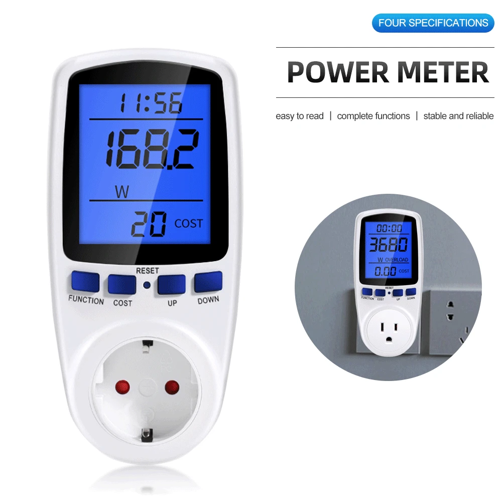 

120-250V AC Цифровой ЖК-измеритель мощности Ваттметр Розетка Мощность Kwh Счетчик энергии US UK AU ЕС Штекер Измерение розетки Анализатор мощности