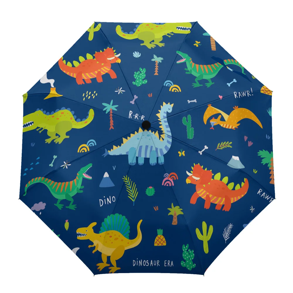 

Яркий мультяшный синий креативный зонтик с динозавром дождь женские Автоматические три складные зонтики ветрозащитный зонтик