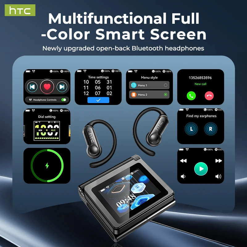 Фото Беспроводные наушники HTC NE80 Bluetooth с LED-дисплеем, сенсорным управлением, открытой конструкцией, длительным временем автономной работы, для спорта №5