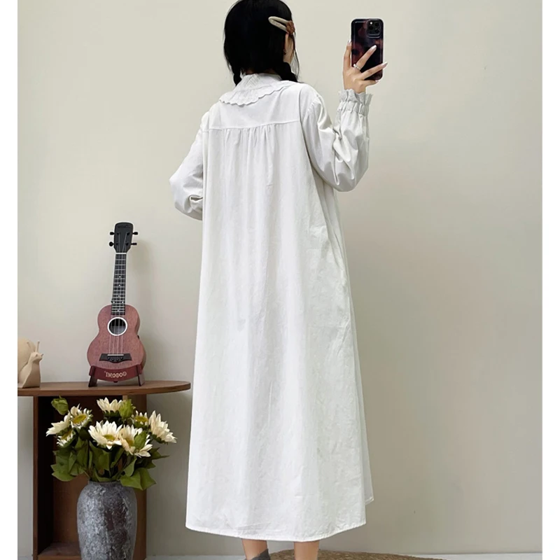 Платье хлопковое с длинным рукавом для женщин платье круглым воротником и