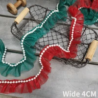 4cm wide red green organza 3d pleated beaded ribbon pompoms trim ball fringe lace ruffle trim pets dolls clothing diy crafts