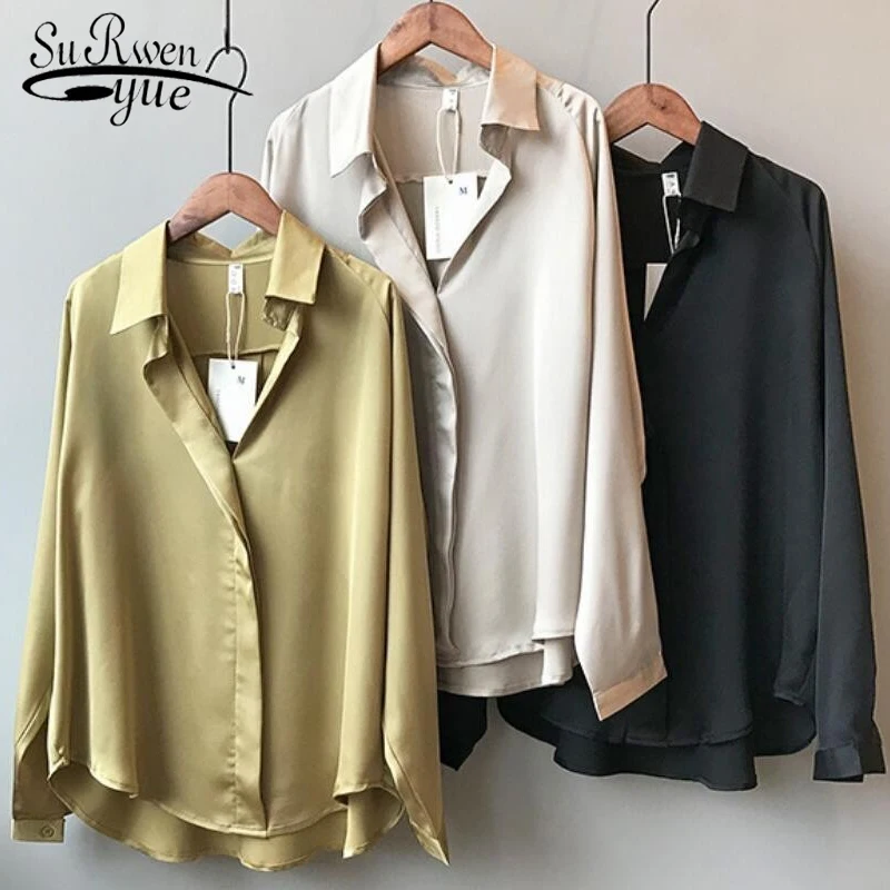 

2023 Summer Shirt Fashion Long Sleeve Satin Women's Vintage Street Silk Shirts Autumn Elegant Imitation Blouses and Shirts 5273