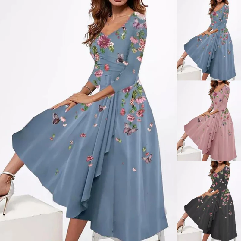 Boho Maxi Dresses For Women 2023 Summer Casual Floral Drawstring V-Neck Elegant Dress Loose Holiday Beach Dresses Party Vestidos