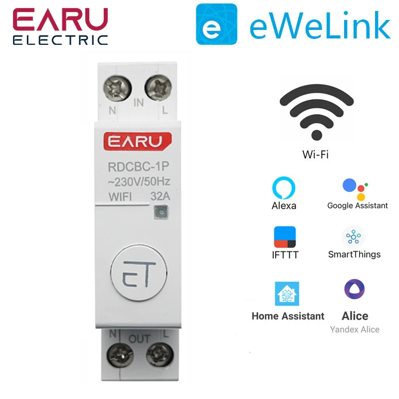 1P+N Din Rail WIFI Circuit Breaker Smart Timer Switch Relay Remote Control By eWeLink Smart Home Compatiable With Alexa Google