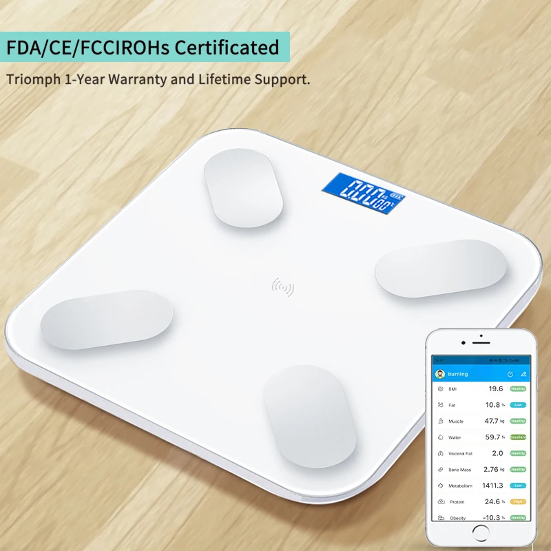 

Цифровые напольные весы для ванной комнаты, умные электронные весы с Bluetooth, весы для тела, светодиодный дисплей, приложение для синхронизаци...
