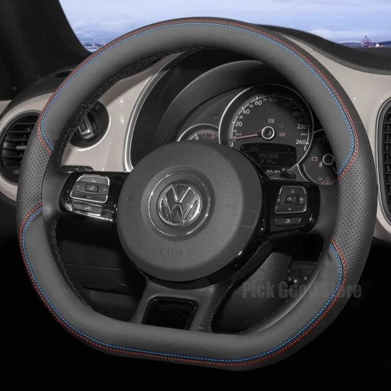 Фото Кожаный чехол на руль автомобиля для Volkswagen Crafter Golf Mk4 Mk2 8 Polo 6r Scirocco Touran Lupo, аксессуары для интерьера автомобиля №1