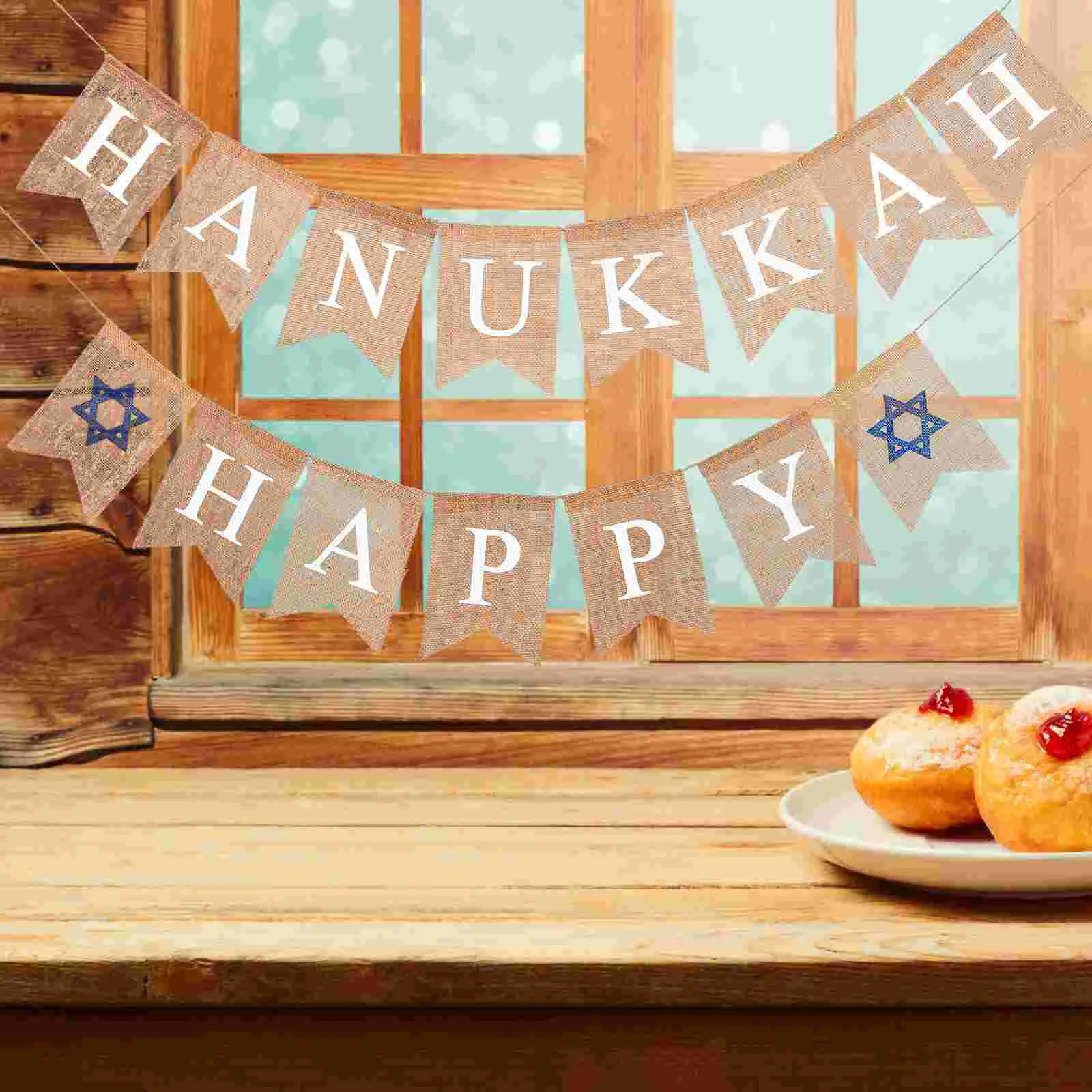 Баннер из мешковины льняной подвесной счастливой Хануки украшение флаг памятная